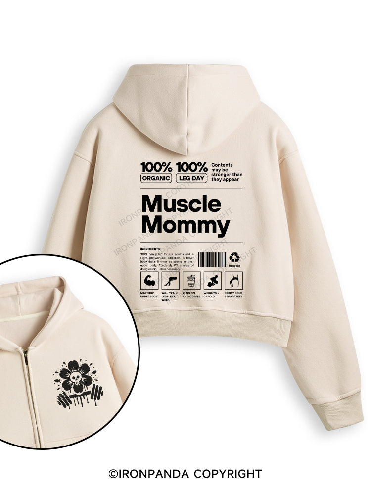 Muscle Mom Letters Fleece Crop Zip Up Hoodie