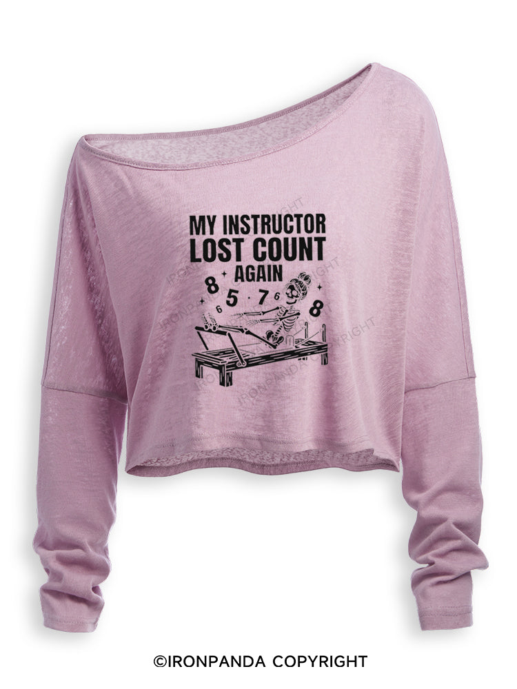 MY INSTRUCTOR LOST COUNT AGAIN SKELETON REFORMER Off Shoulder Long Sleeve Crop Top