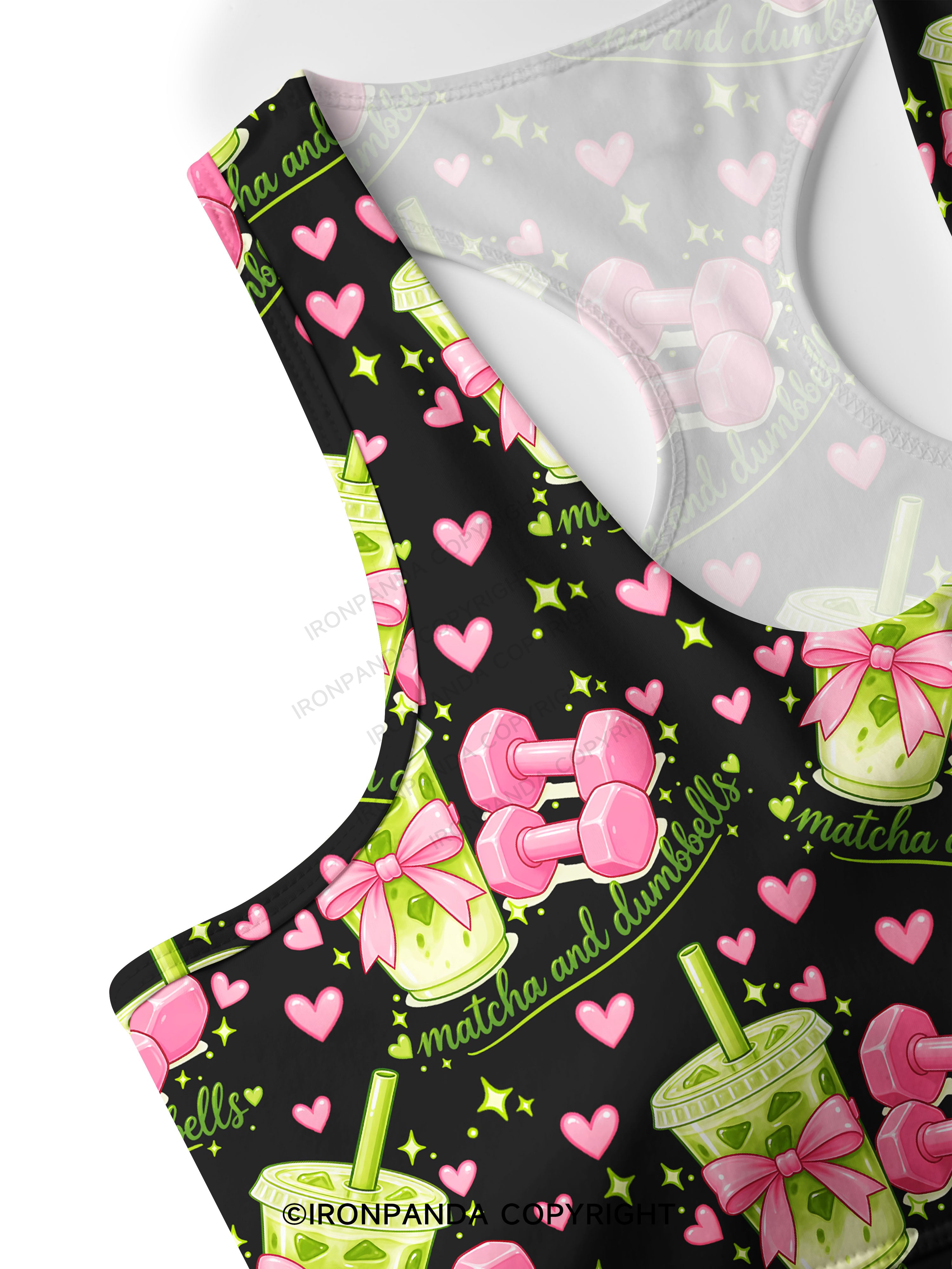 MATCHA AND DUMBBELL MATCHA LOVER Racerback Sports Bra