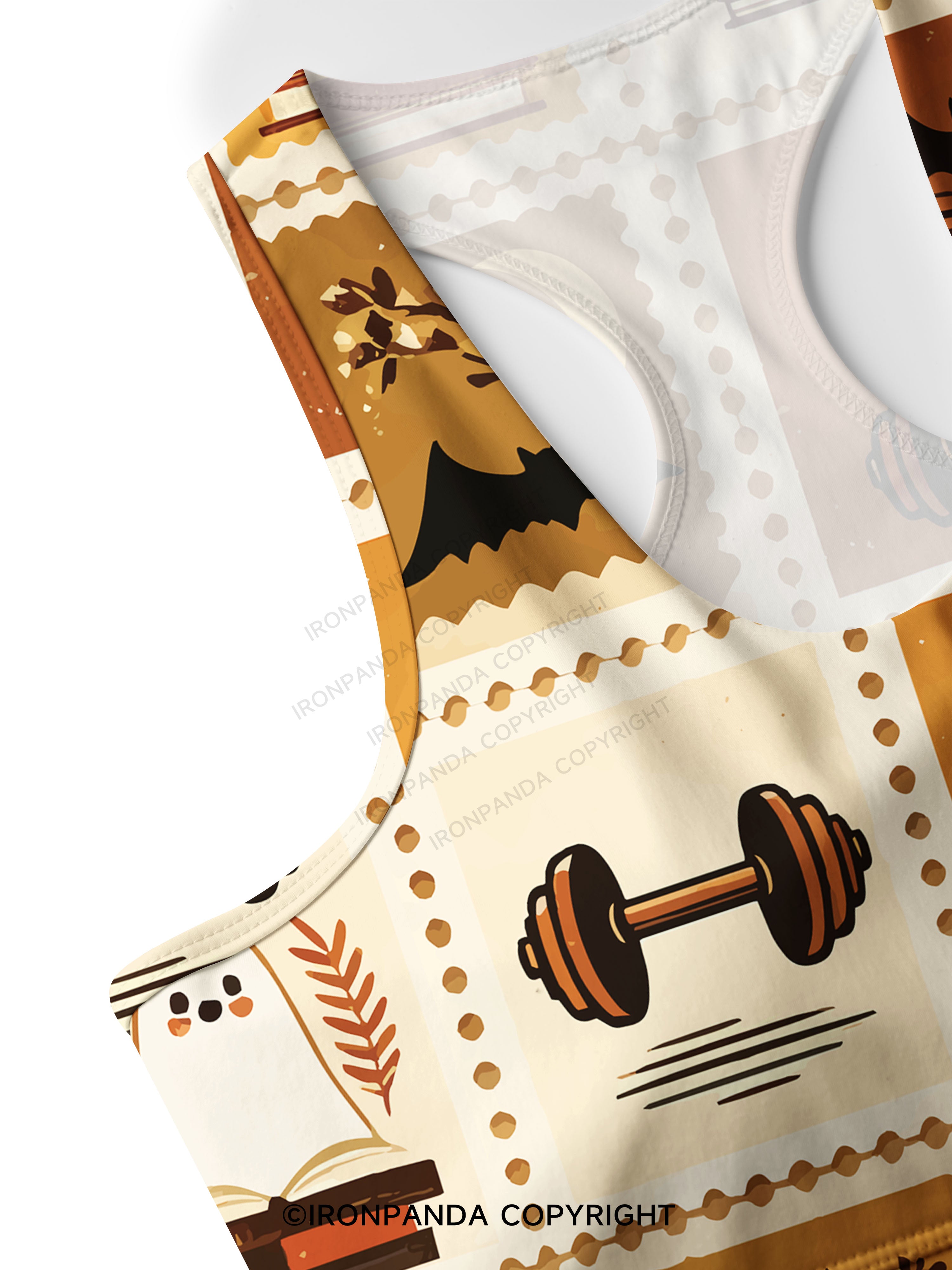 Halloween Fall Fitness Grid Print Racerback Sports Bra