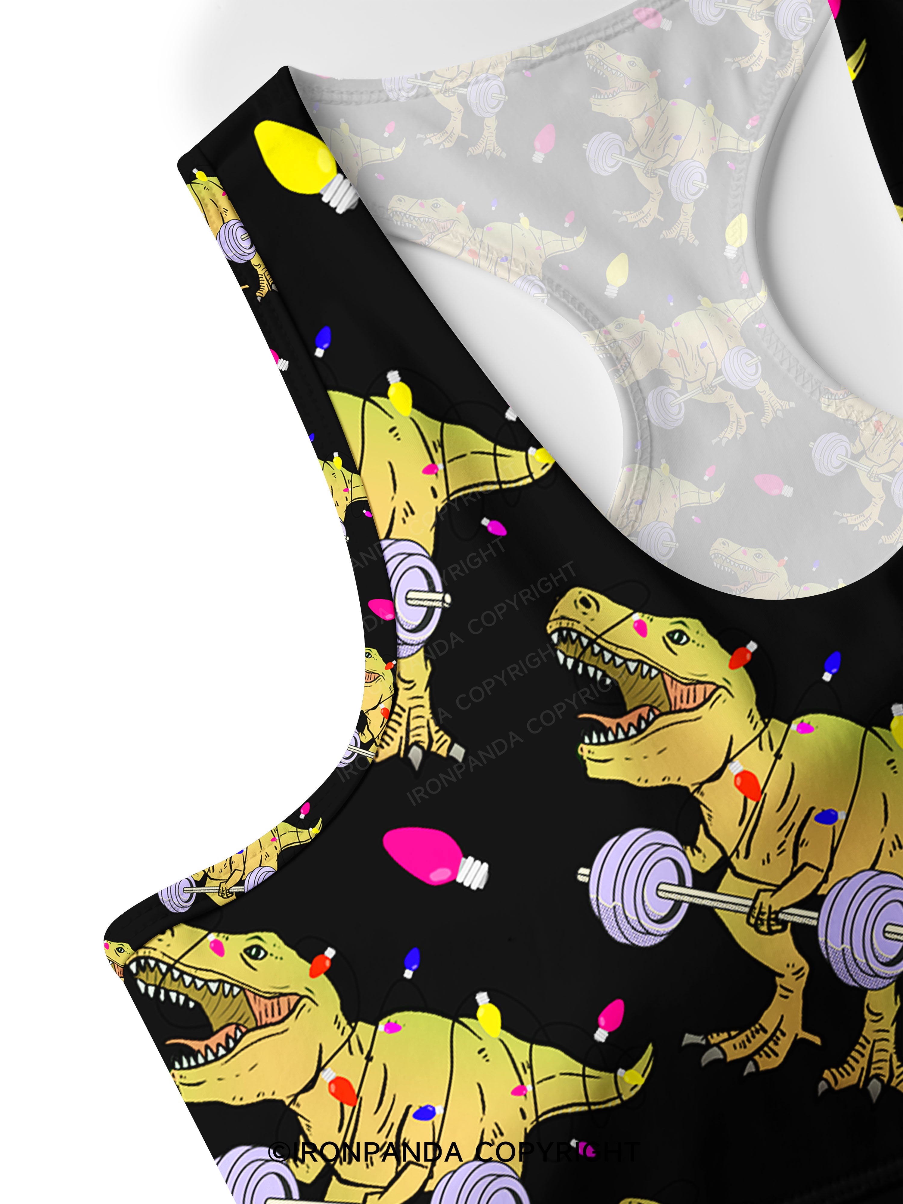 Christmas Dinosaur Racerback Sports Bra