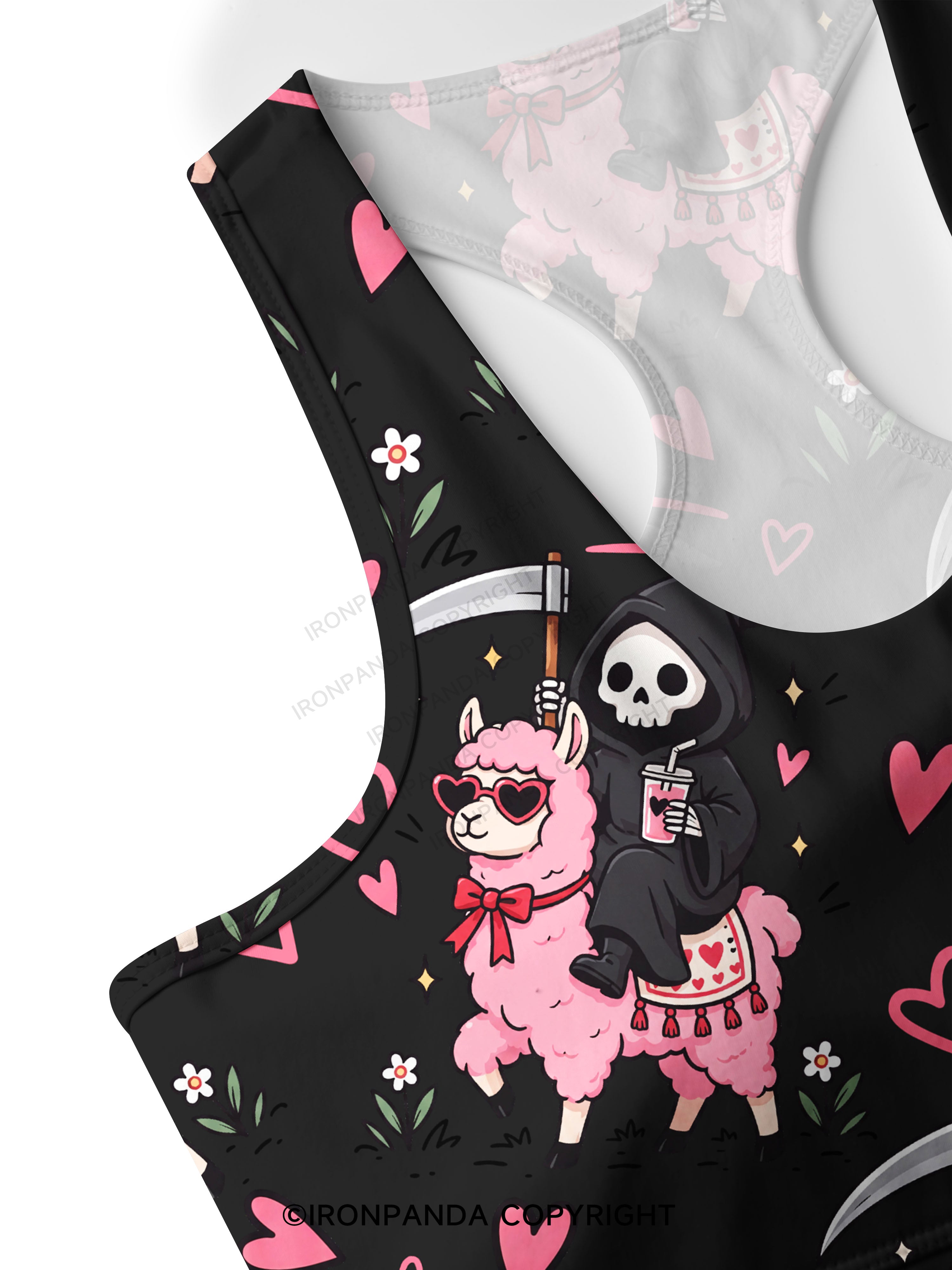 I LITERALLY HATE EVERYONE Grim Reaper Llama Halloween Racerback Sports Bra