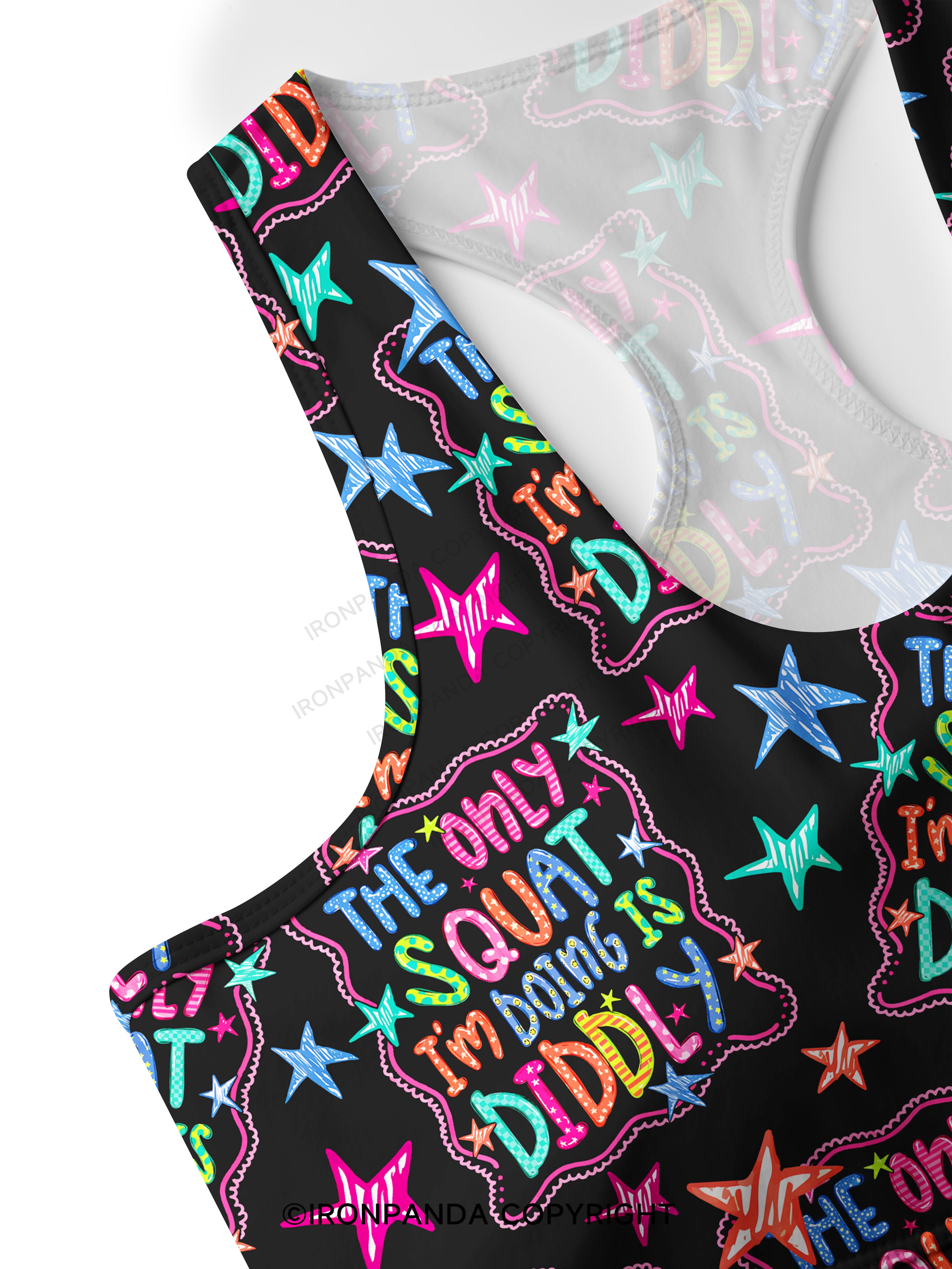 THE ONLY SQUAT I'M DOING IS DIDDLY COLORFUL Racerback Sports Bra