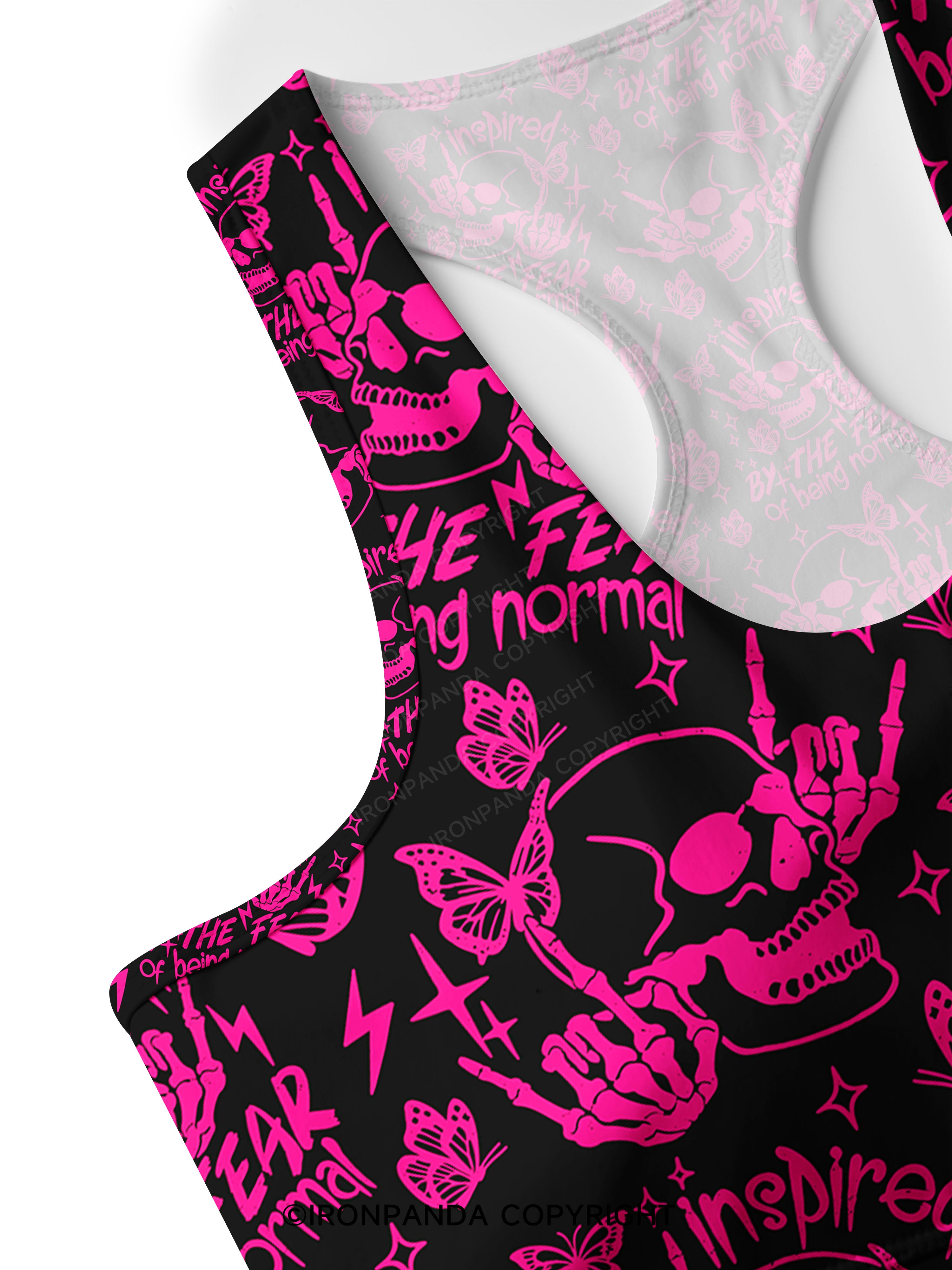 INSPIRED BY THE FEAR OF BEING NORMAL SKELETON Racerback Sports Bra