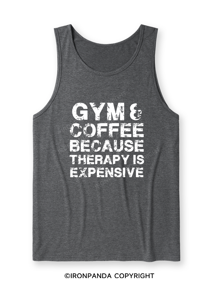 GYM&COFFEE BECAUSE THERAPY IS EXPENSIVE Ultra Soft Heather Tank
