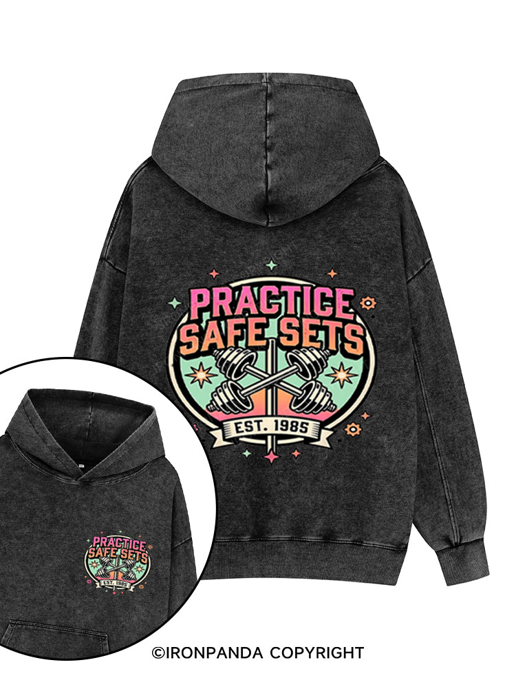 PRACTICE SAFE SETS FUNNY RETRO Printed Washed Gym Hoodie