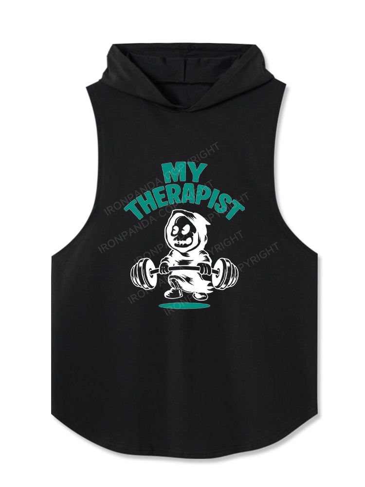 My Therapist Has A Barbell Funny Skeleton Hooded Tank