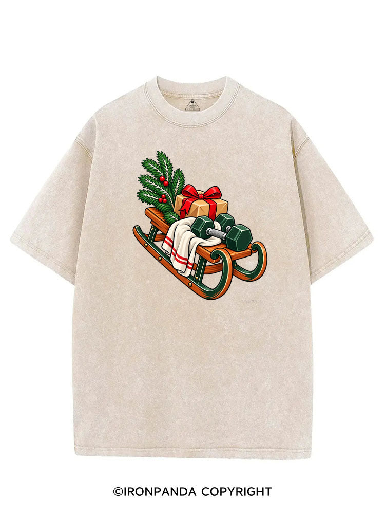 CHRISTMAS DUMBBELLS AND FESTIVE SLEIGH VINTAGE GYM SHIRT