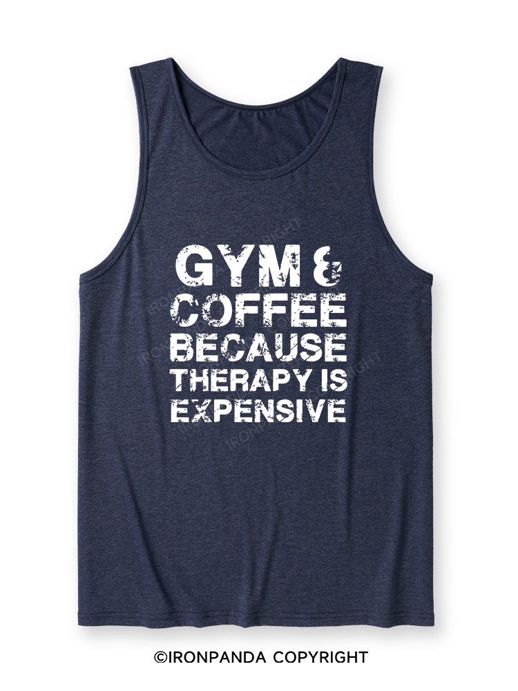 GYM&COFFEE BECAUSE THERAPY IS EXPENSIVE Ultra Soft Heather Tank