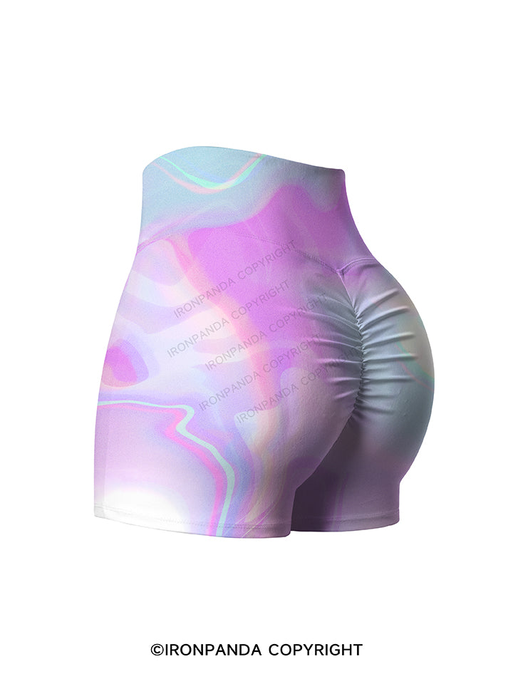 Lavender Hologram Swirl Printed Yoga Shorts