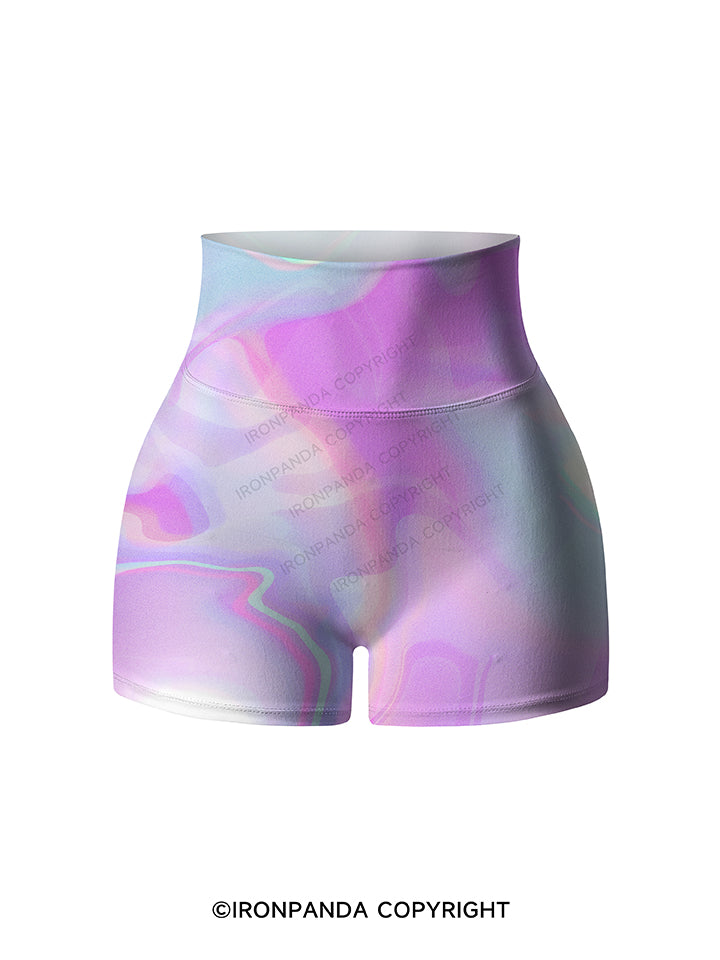 Lavender Hologram Swirl Printed Yoga Shorts