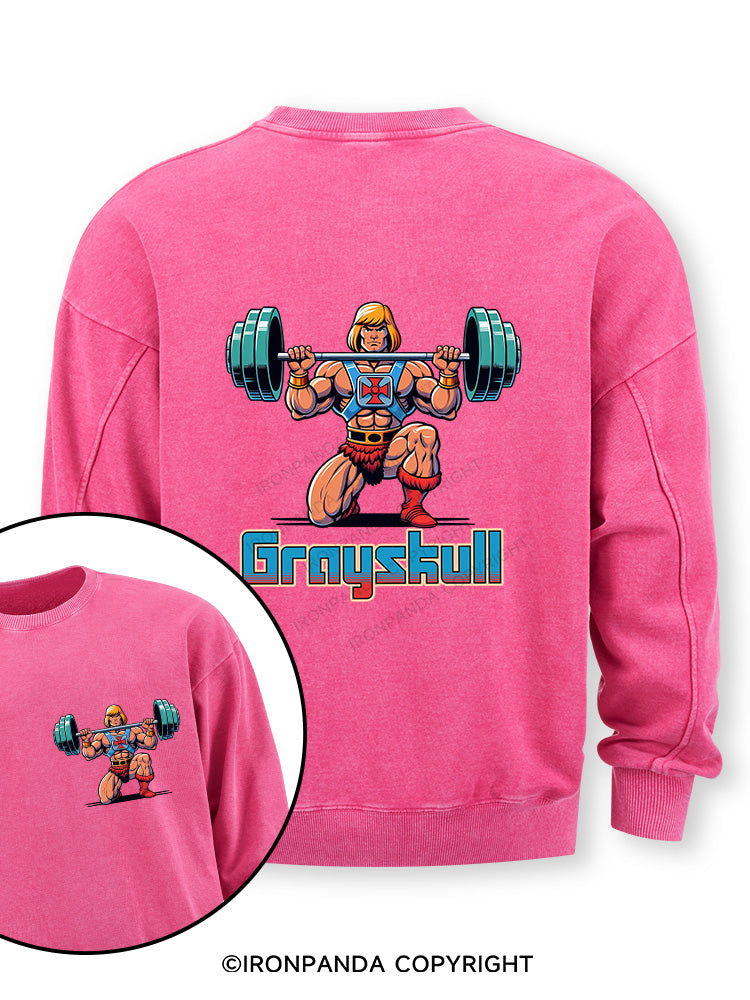 grayskull he man weightliting Double-Sided Printed Washed Sweatshirt