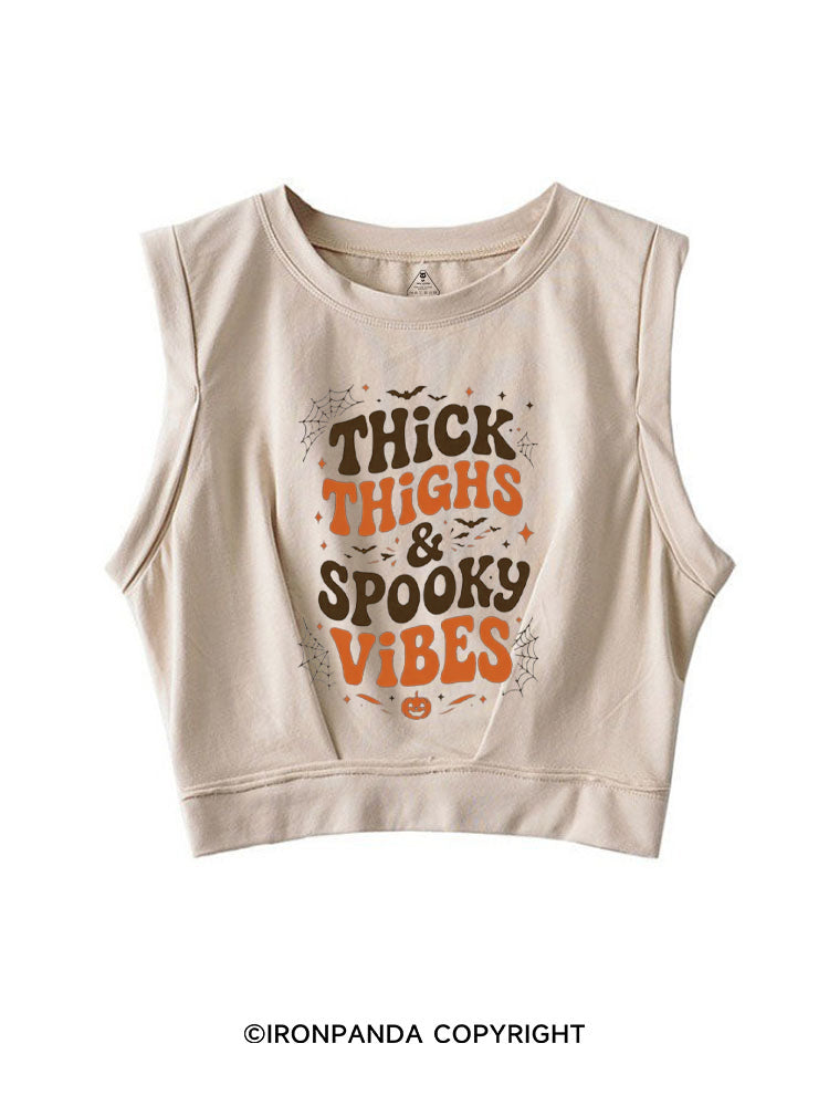 Thick Thighs And Spooky Vibes Skeleton Halloween SLEEVELESS CROP TOPS