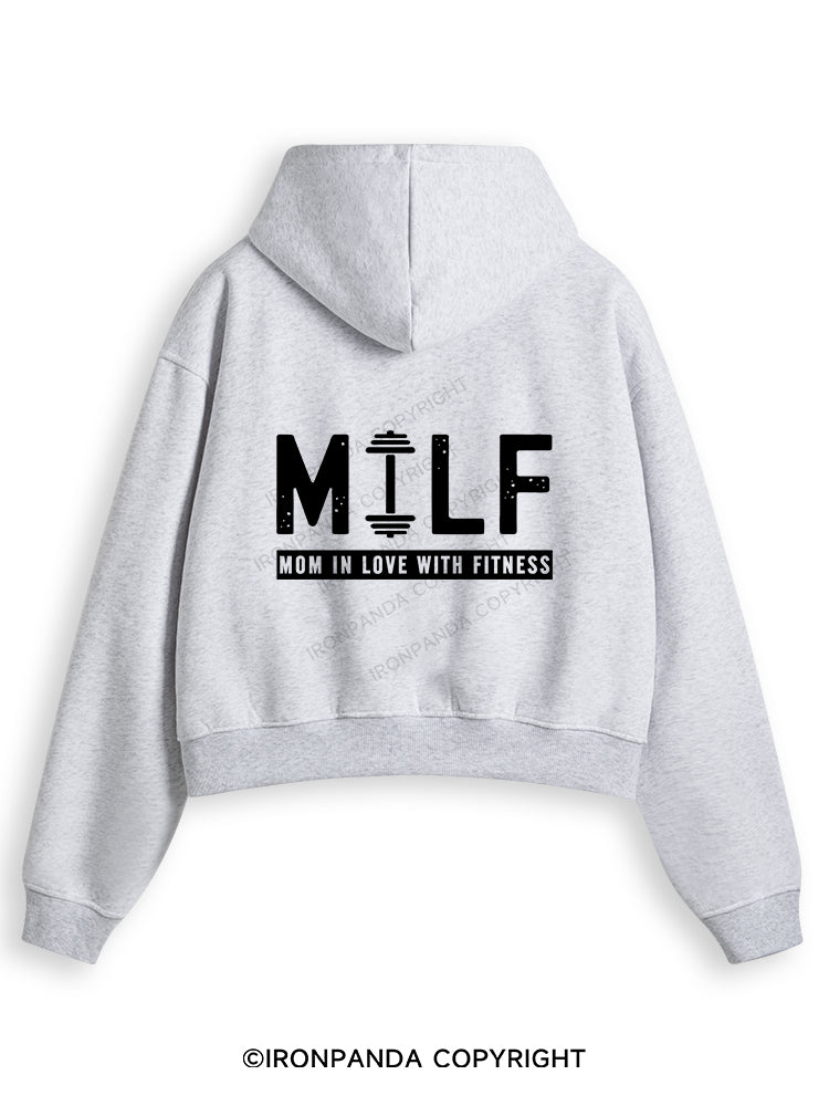 MILF MOM IN LOVE WITH FITNESS Fleece Crop Zip Up Hoodie