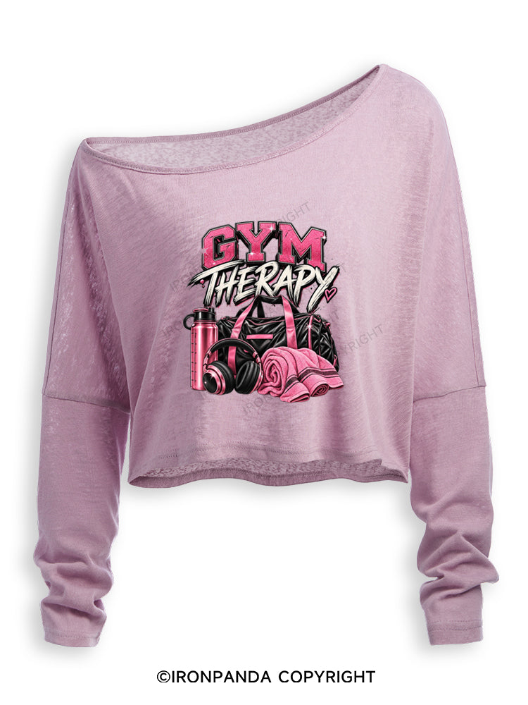GYM THERAPY PINK FITNESS Off Shoulder Long Sleeve Crop Top