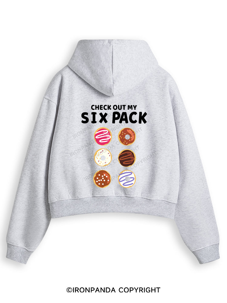CHECK OUT MY SIX PACK Fleece Crop Zip Up Hoodie