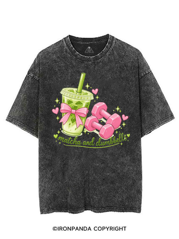 MATCHA AND DUMBBELL MATCHA LOVER VINTAGE GYM SHIRT