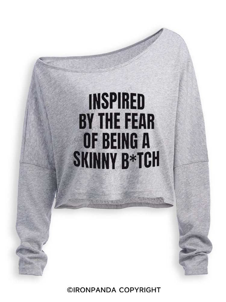 Inspired By The Fear Of Being A Skinny B*tch Off Shoulder Long Sleeve Crop Top