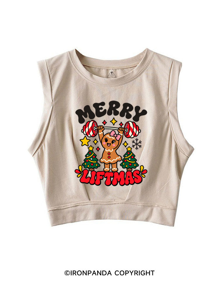 Merry Liftmas Gingerbread Weightlifting SLEEVELESS CROP TOPS