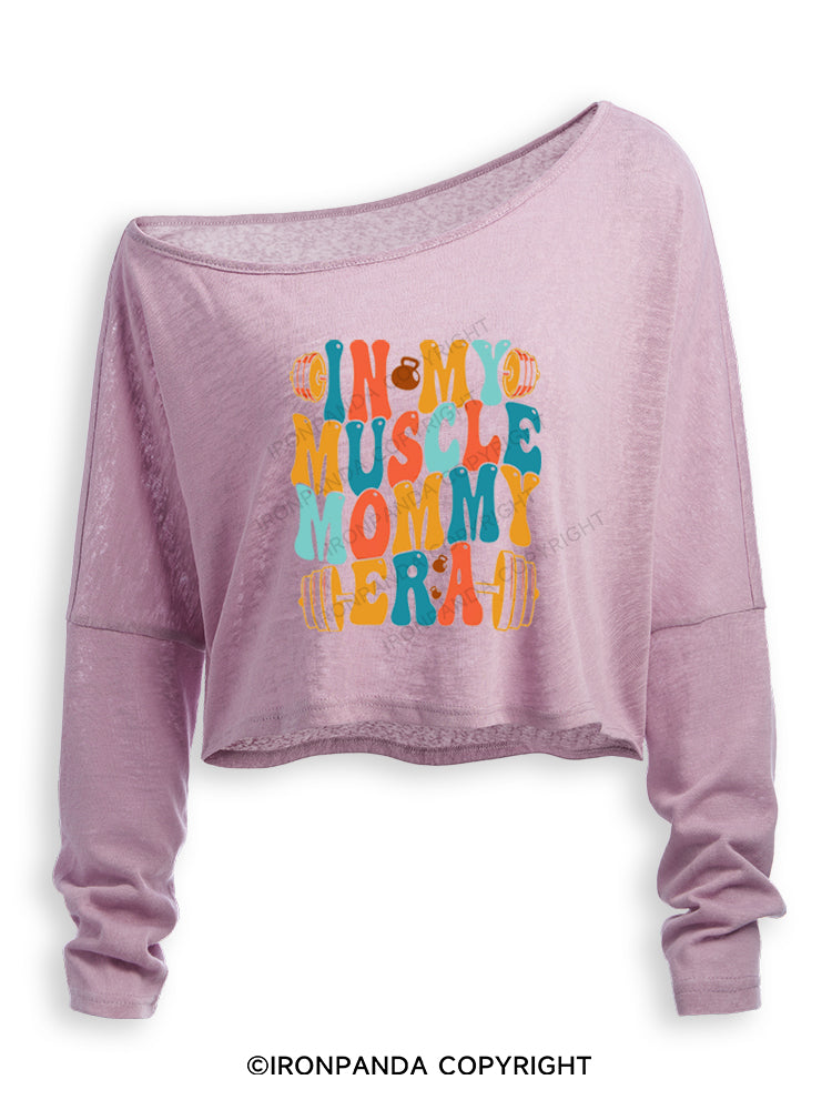 MUSCLE MOMMY ERA GYM LOVER Off Shoulder Long Sleeve Crop Top