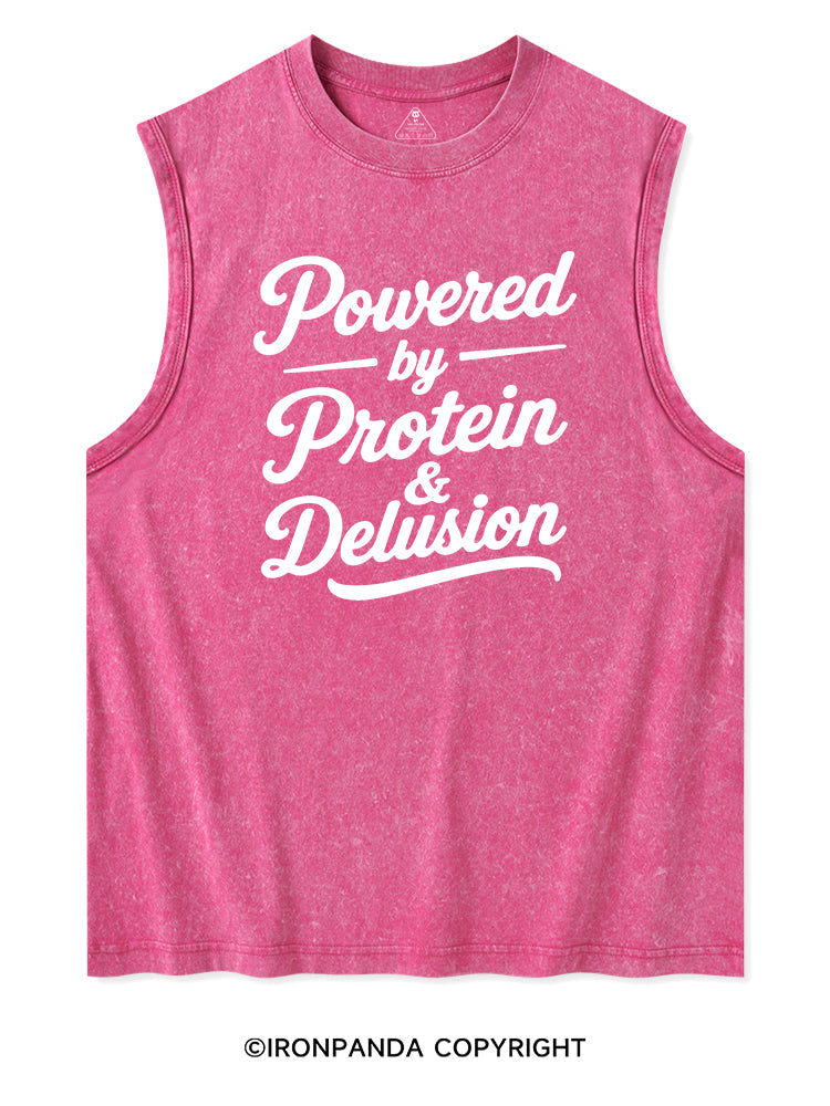 POWERED BY PROTEIN & DELUSION Washed Tank