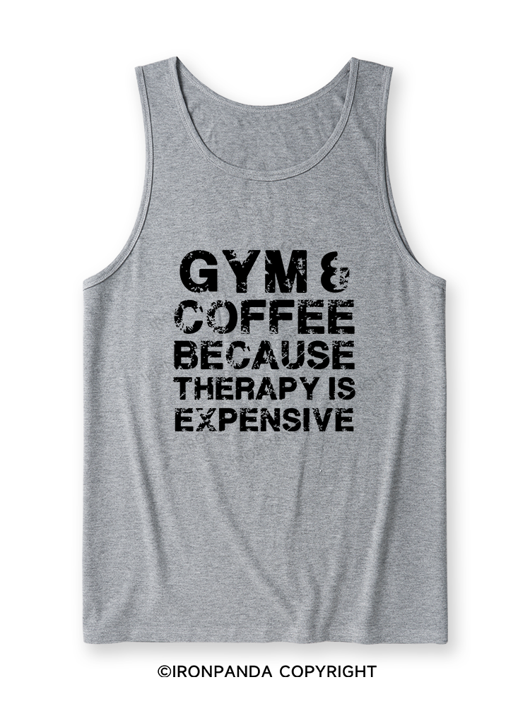 GYM&COFFEE BECAUSE THERAPY IS EXPENSIVE Ultra Soft Heather Tank