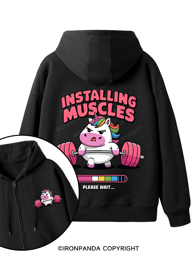 INSTALLING MUSCLES Double-Sided Printed Fleece Zip Up Hoodie