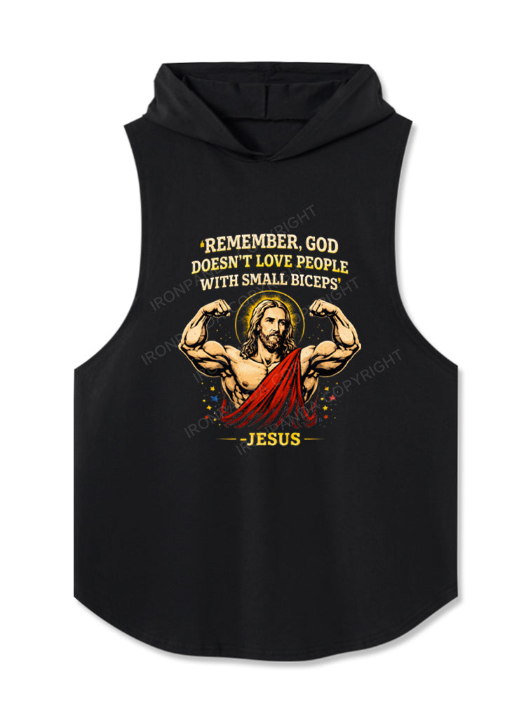 Funny Gym Jesus Small Biceps Hooded Tank