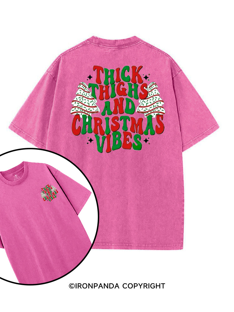 THICK THIGHS AND CHRISTMAS VIBES printed Gym Shirt