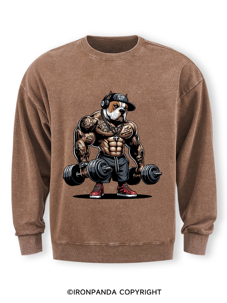 bulldog weightlifting Washed Sweatshirt