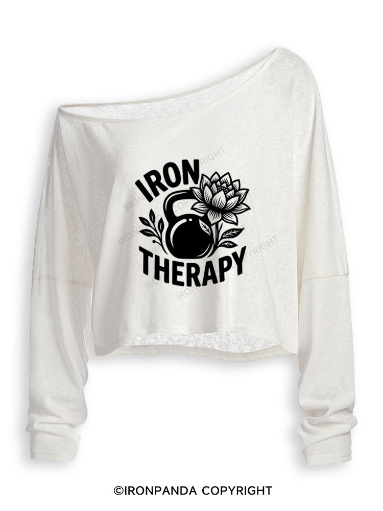IRON THERAPY FITNESS WORKOUT Off Shoulder Long Sleeve Crop Top