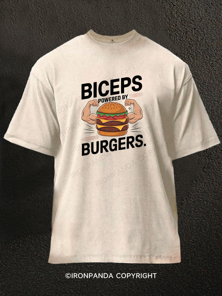 Biceps Powered By Burgers Washed Gym Shirt