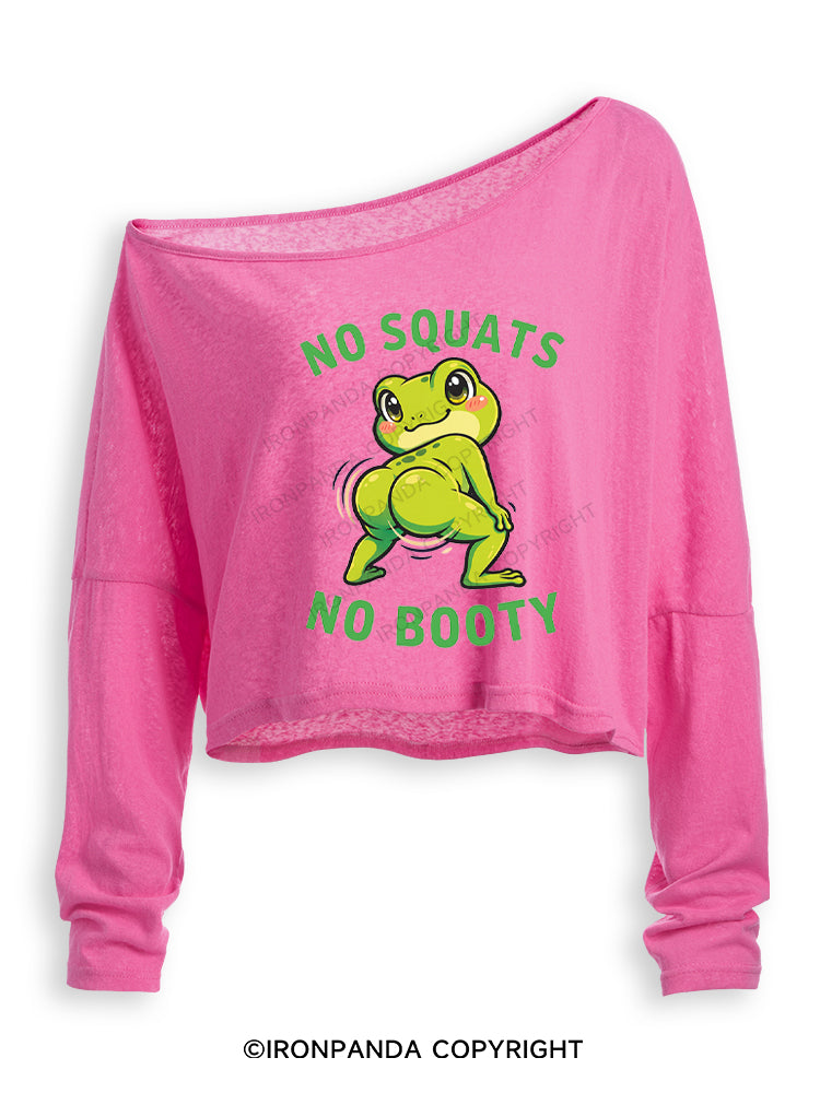 NO SQUATS NO BOOTY Frog twerking squatting Off Shoulder Long Sleeve Crop Top