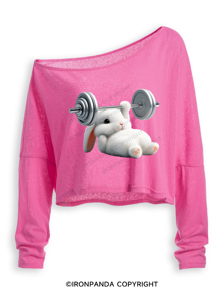 RABBIT ONE-ARM BENCH PRESS Off Shoulder Long Sleeve Crop Top
