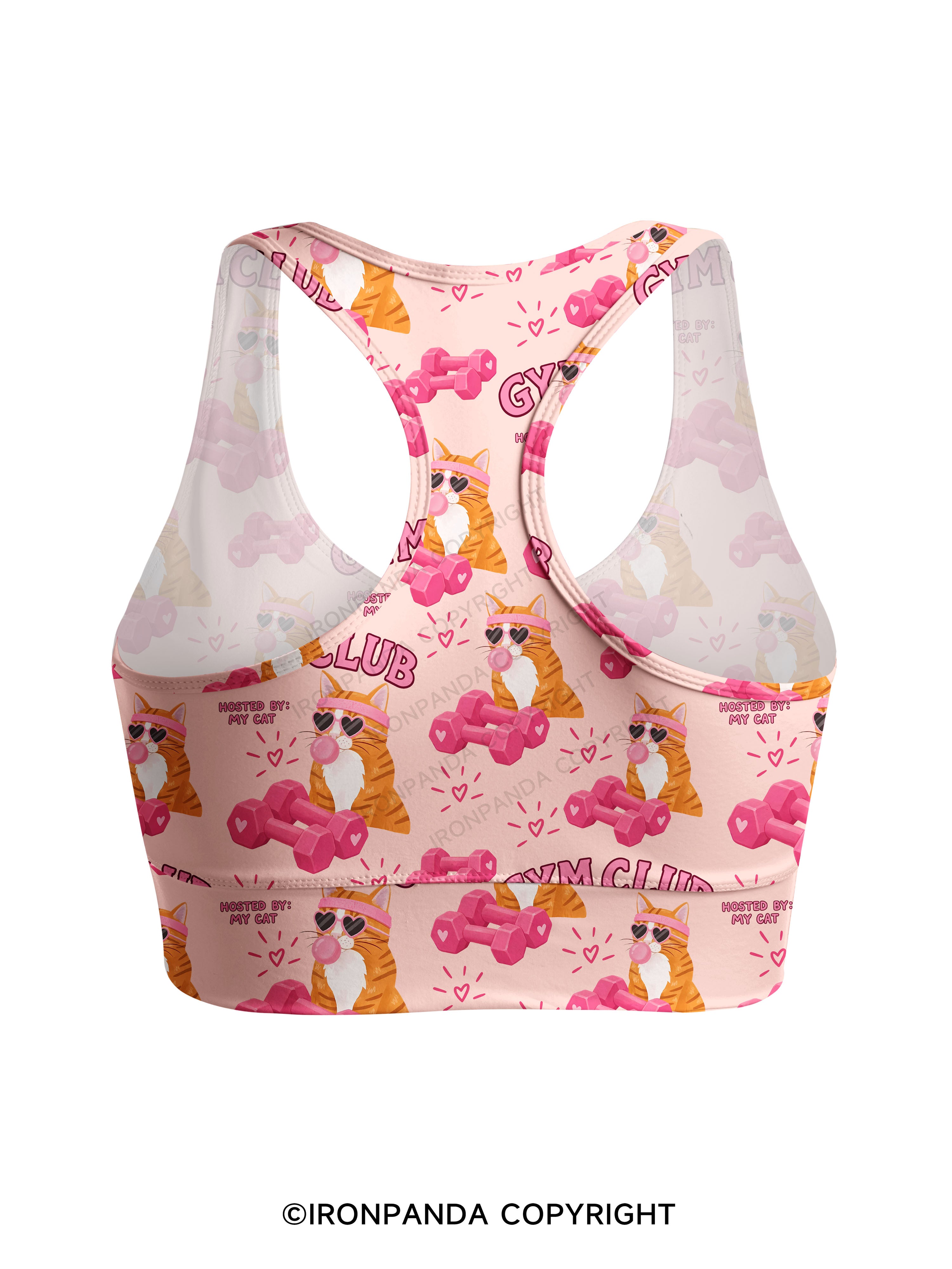 GYM CLUB HOSTED BY MY CAT Racerback Sports Bra