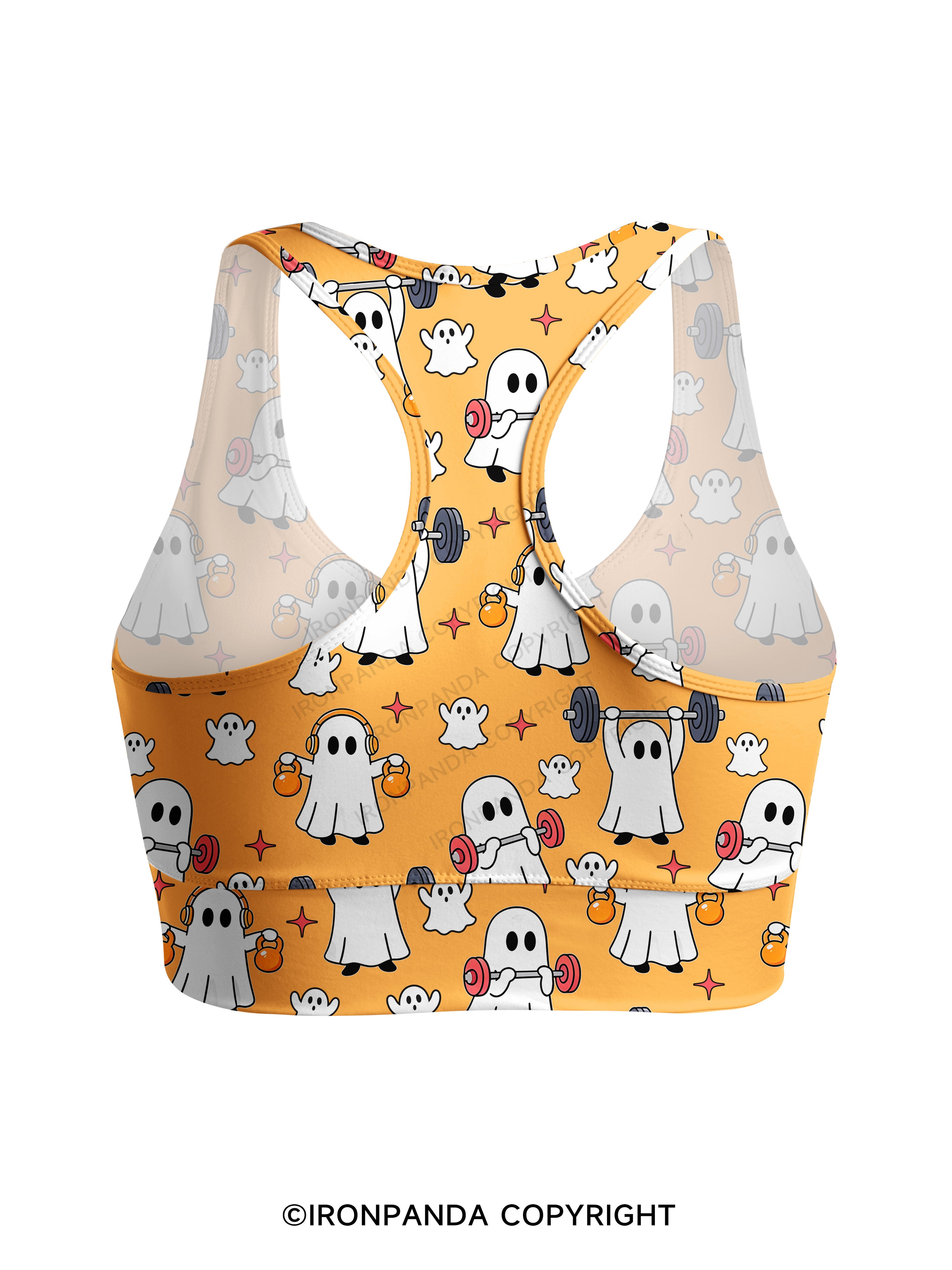 GHOST HALLOWEEN WORKOUT FITNESS Racerback Sports Bra