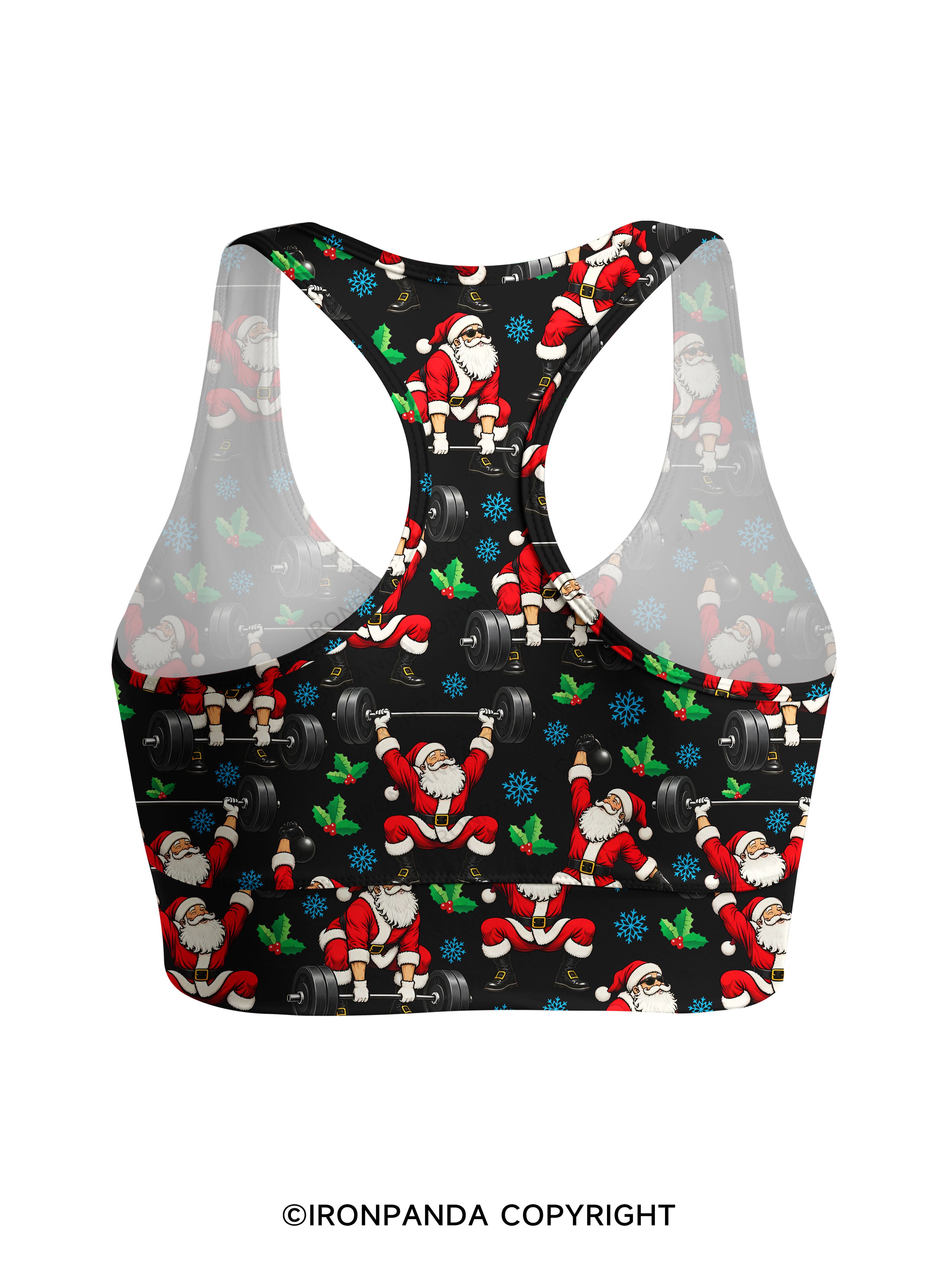 Santa Lifting Christmas Workout Racerback Sports Bra