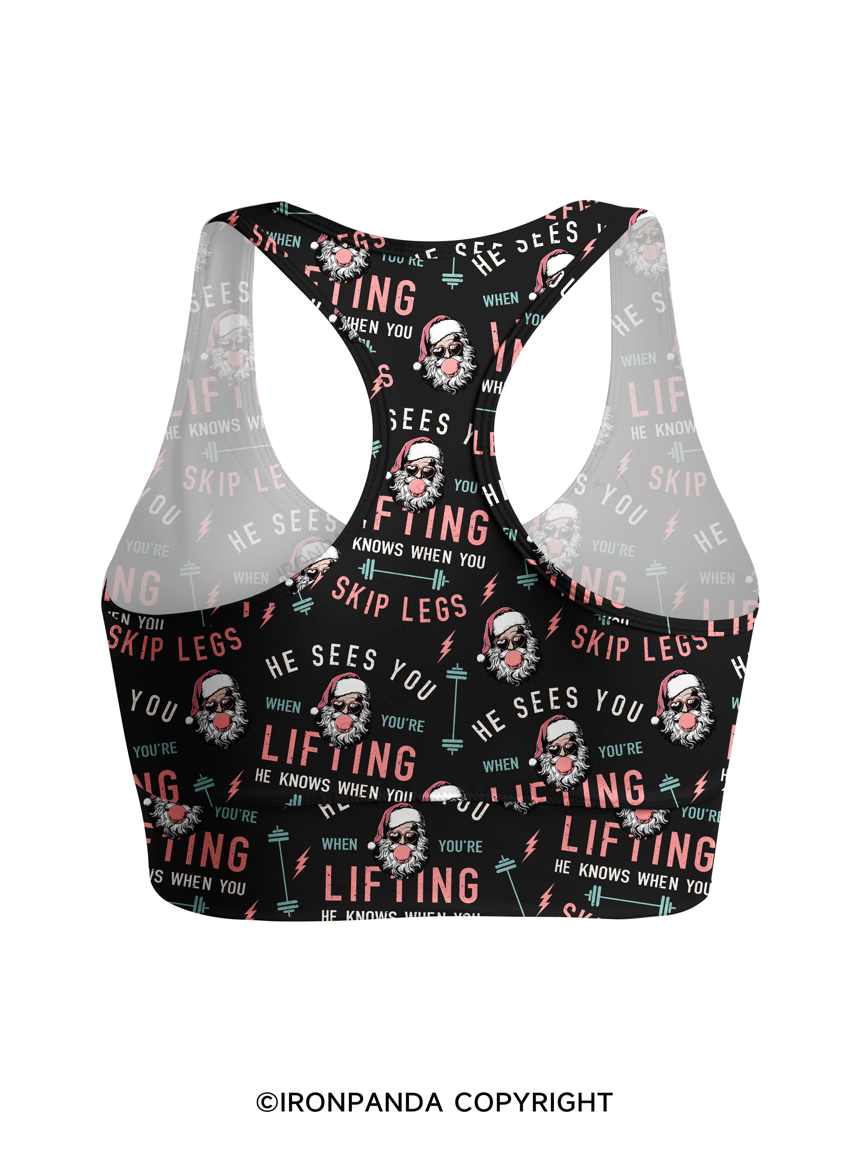 HE SEES YOU WHEN YOU'RE LIFTING Racerback Sports Bra