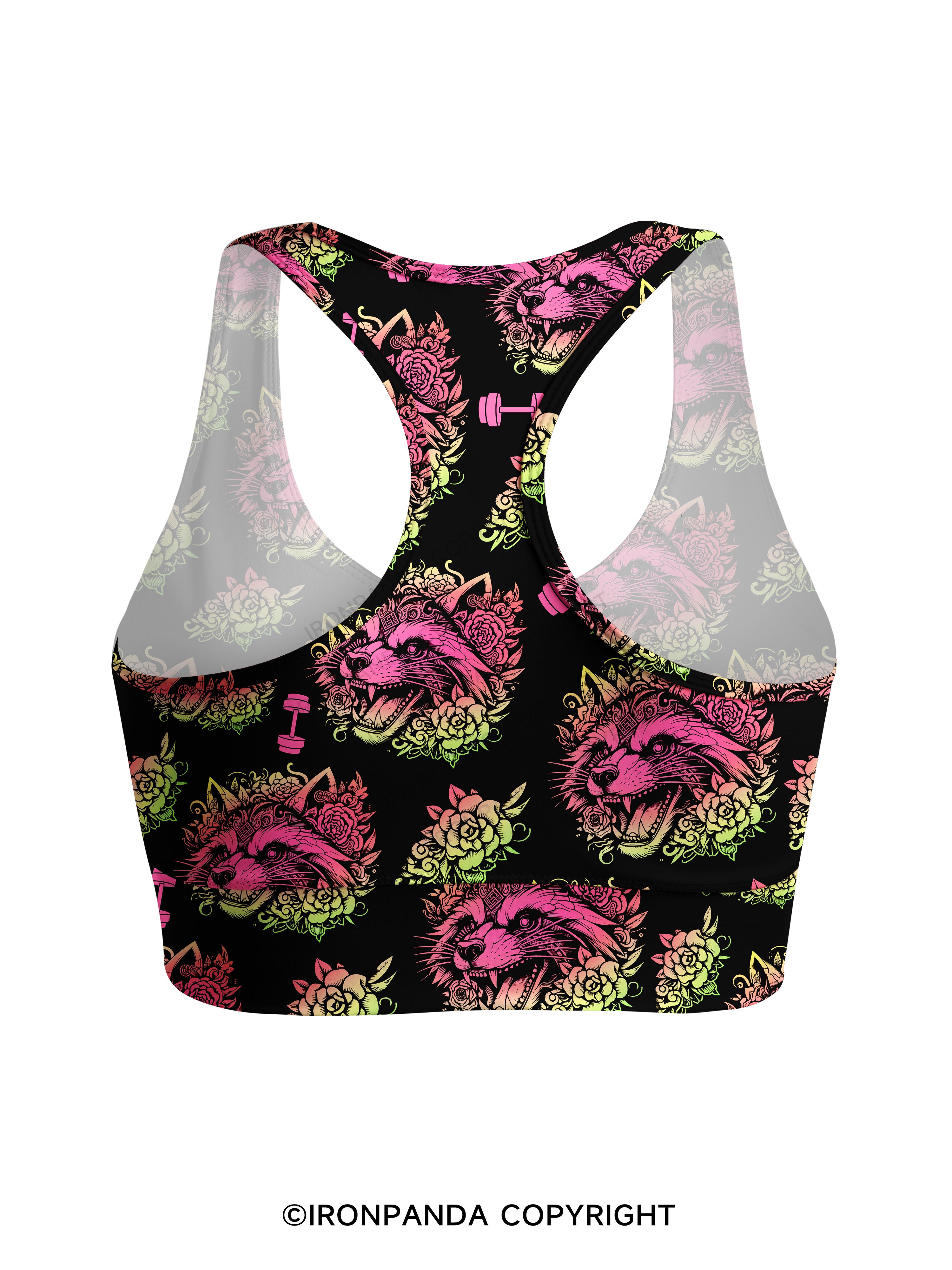 Raccoon Tattoo Print Fitness Racerback Sports Bra