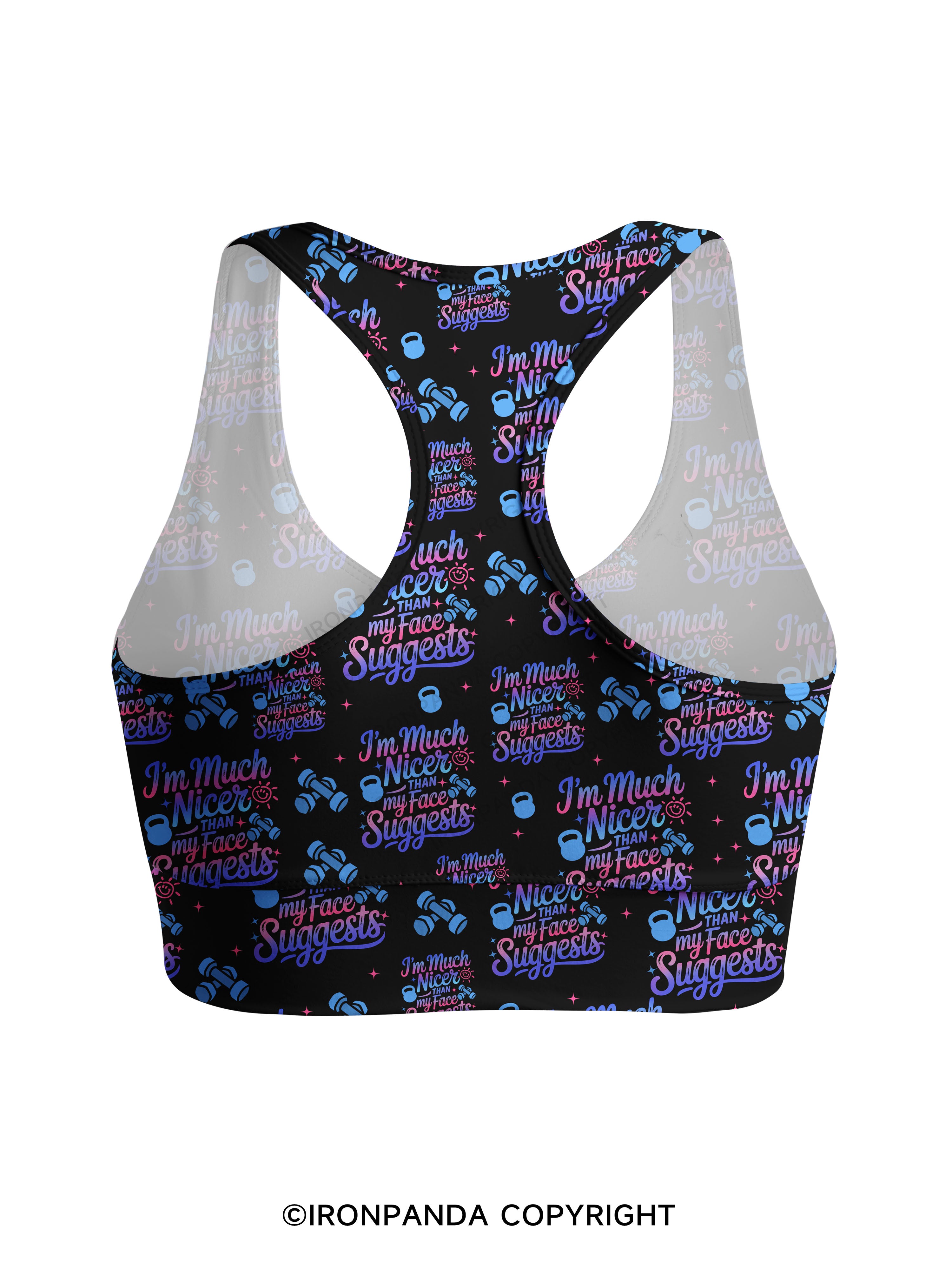 i'm much nicer than my face suggests Racerback Sports Bra