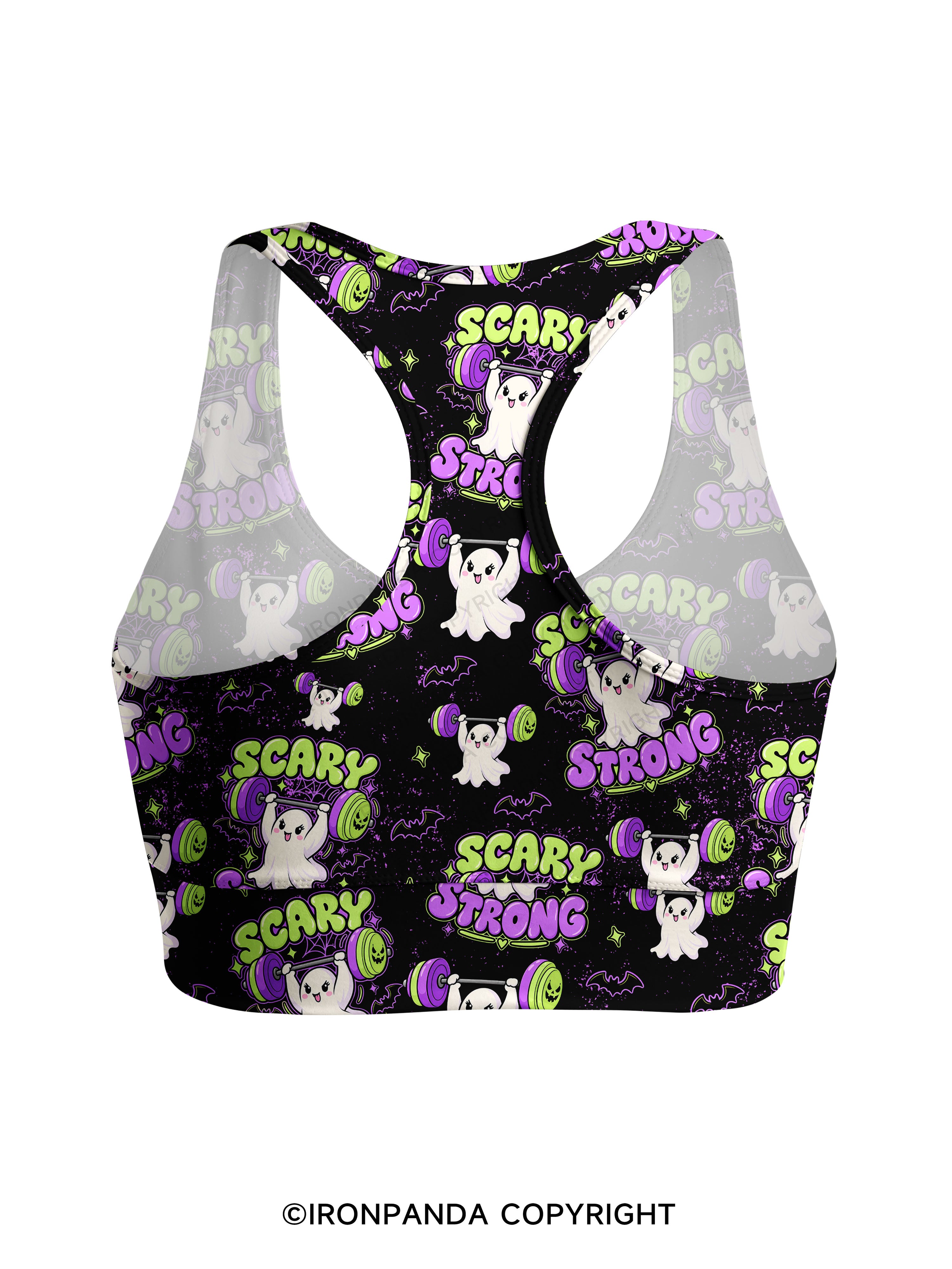 SCARY STRONG HALLOWEEN GHOST Racerback Sports Bra