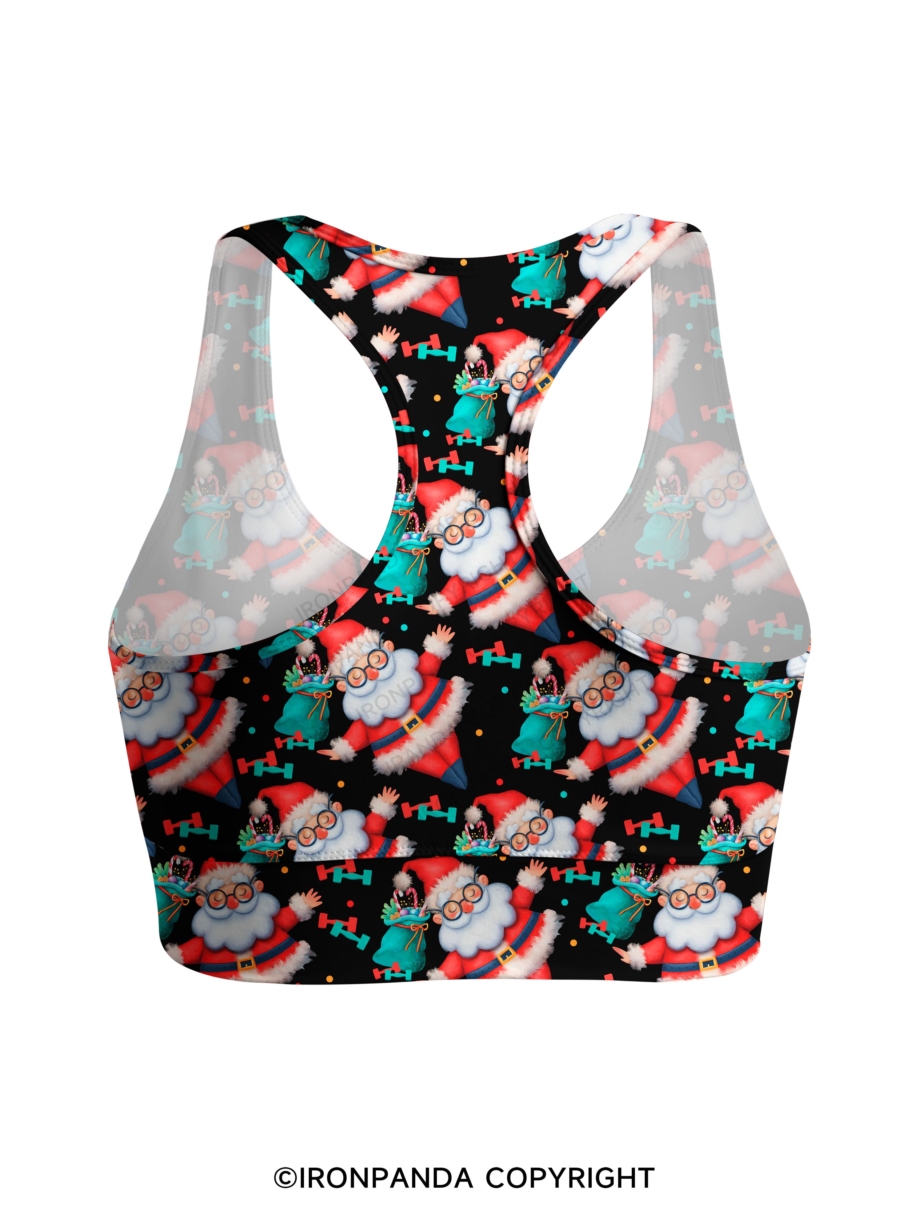 Funny Christmas Santa Knows When You Workout Racerback Sports Bra