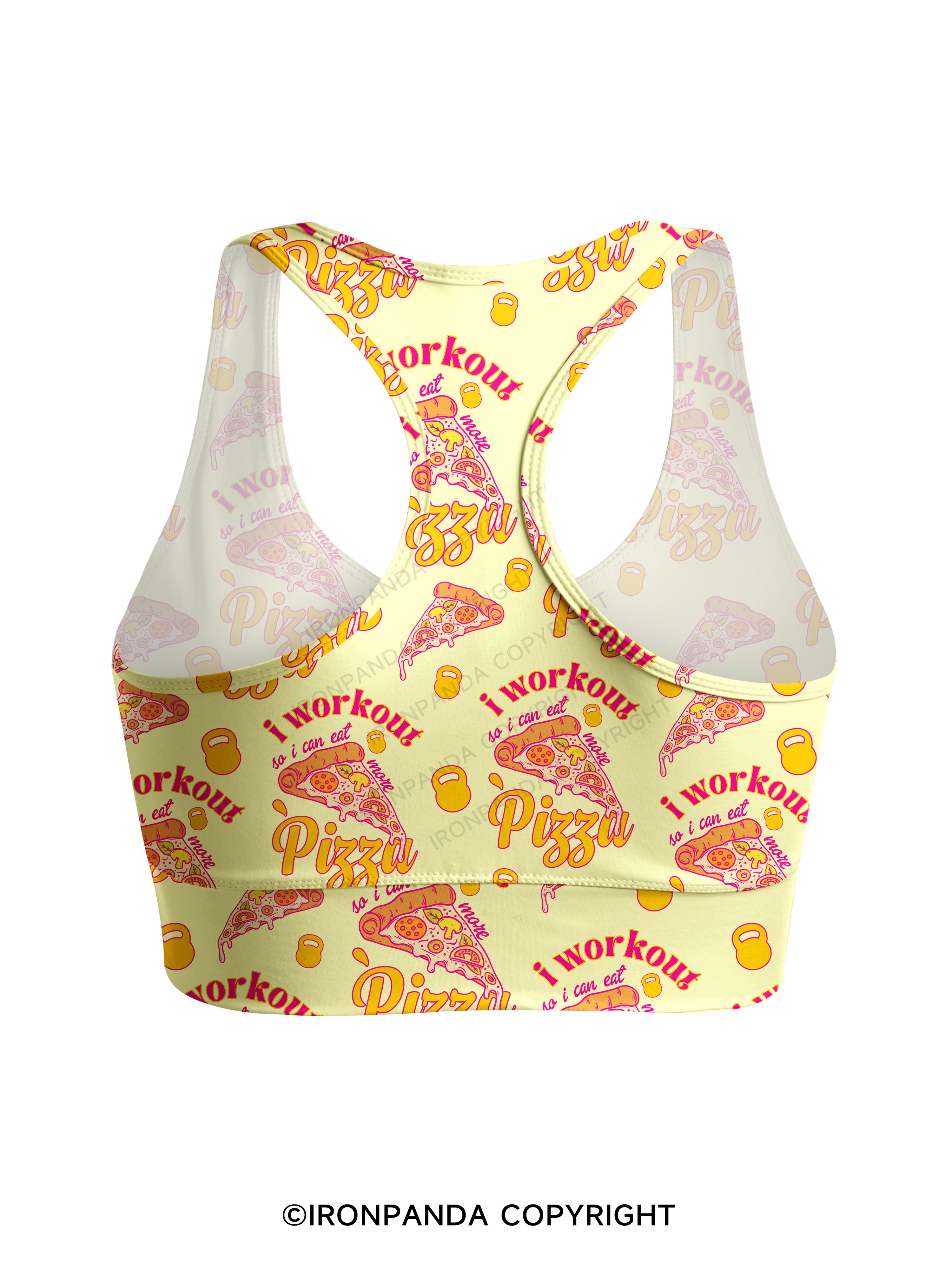 i workout so i can eat more pizza Racerback Sports Bra