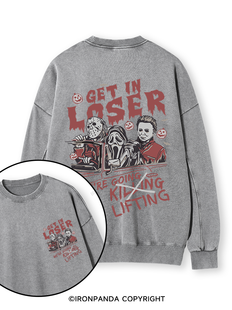 We’re Going Lifting Double-Sided Printed Washed Sweatshirt