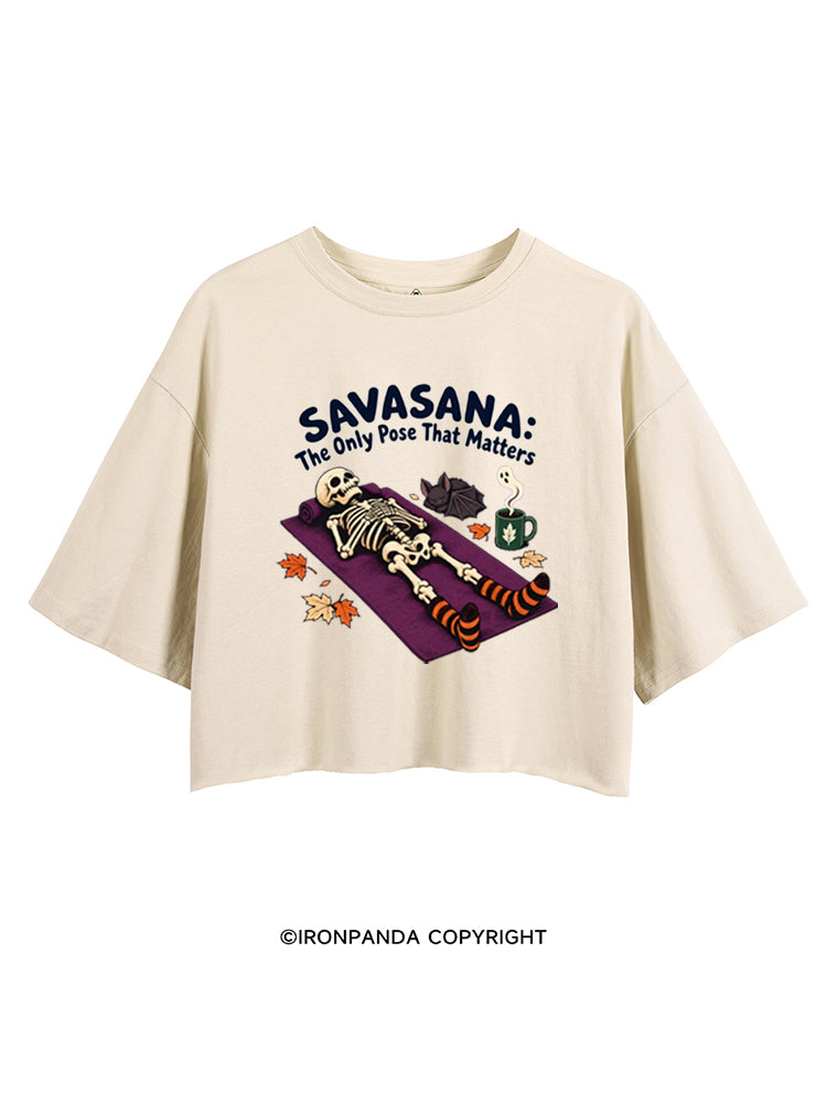 SAVASAVA THE ONLY POSE THAT MATTERS HALLOWEEN SKELETON CROP TOPS