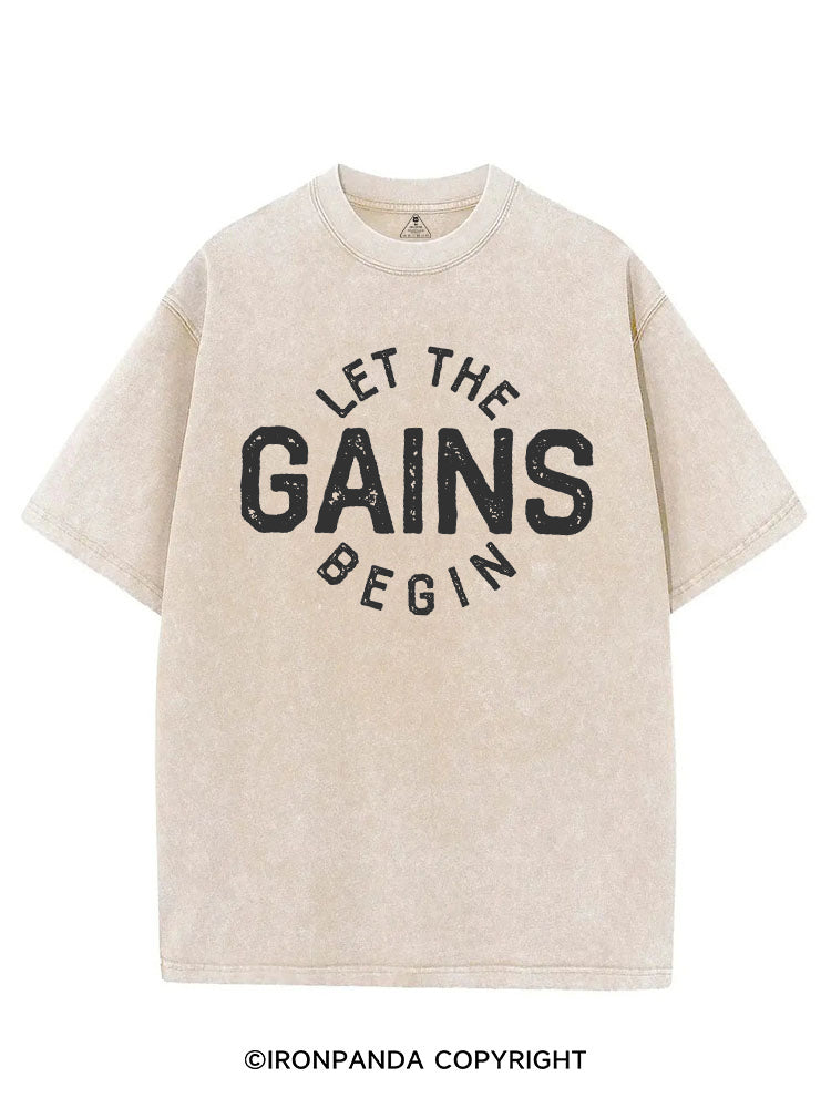 LET THE GAINS BEGIN VINTAGE GYM SHIRT