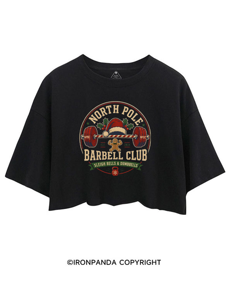 NORTH POLE BARBELL CLUB SLEIGH BELLS & DUMBBELLS CROP TOPS