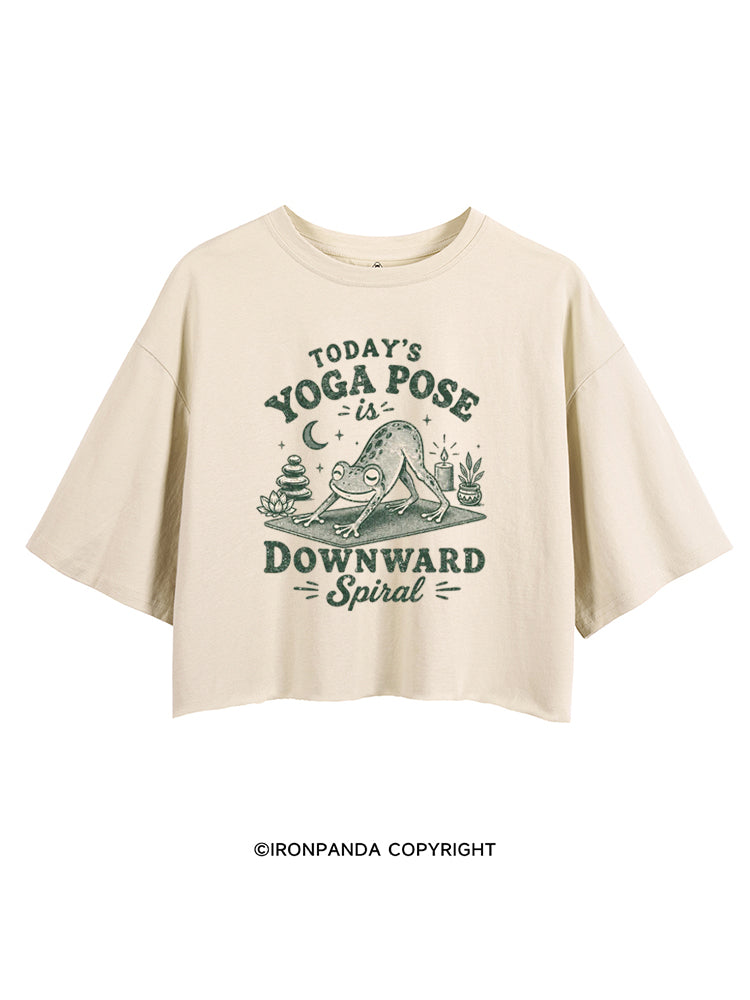 TODAY'S YOGA POSE IS DOWNWARD SPIRAL FUNNY YOGA FROG CROP TOPS