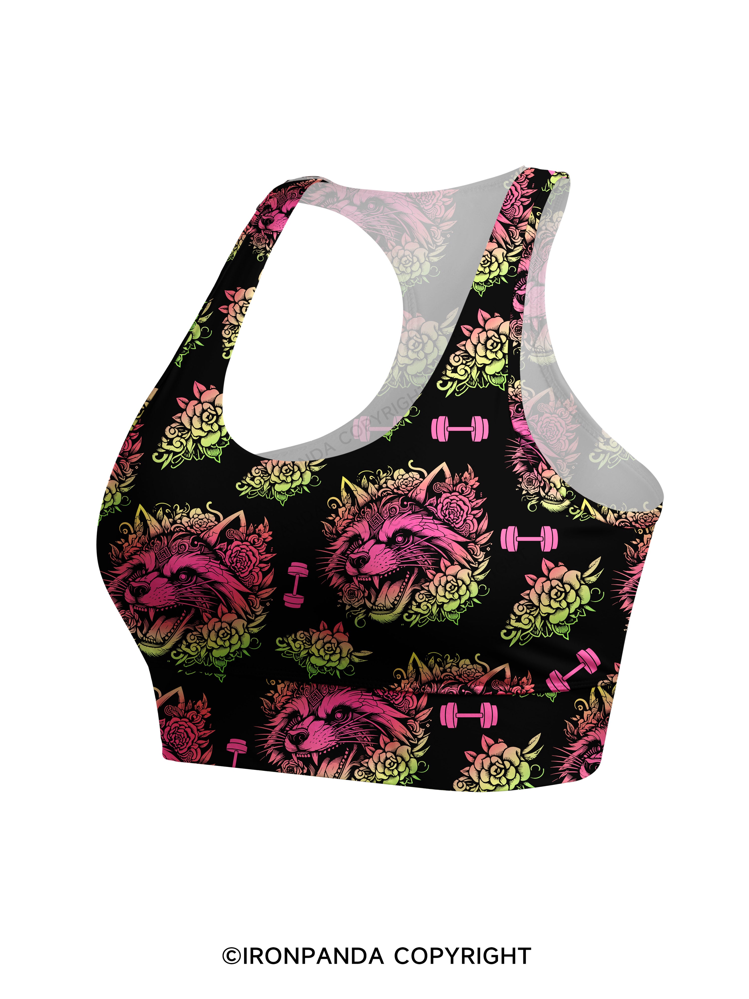 Raccoon Tattoo Print Fitness Racerback Sports Bra