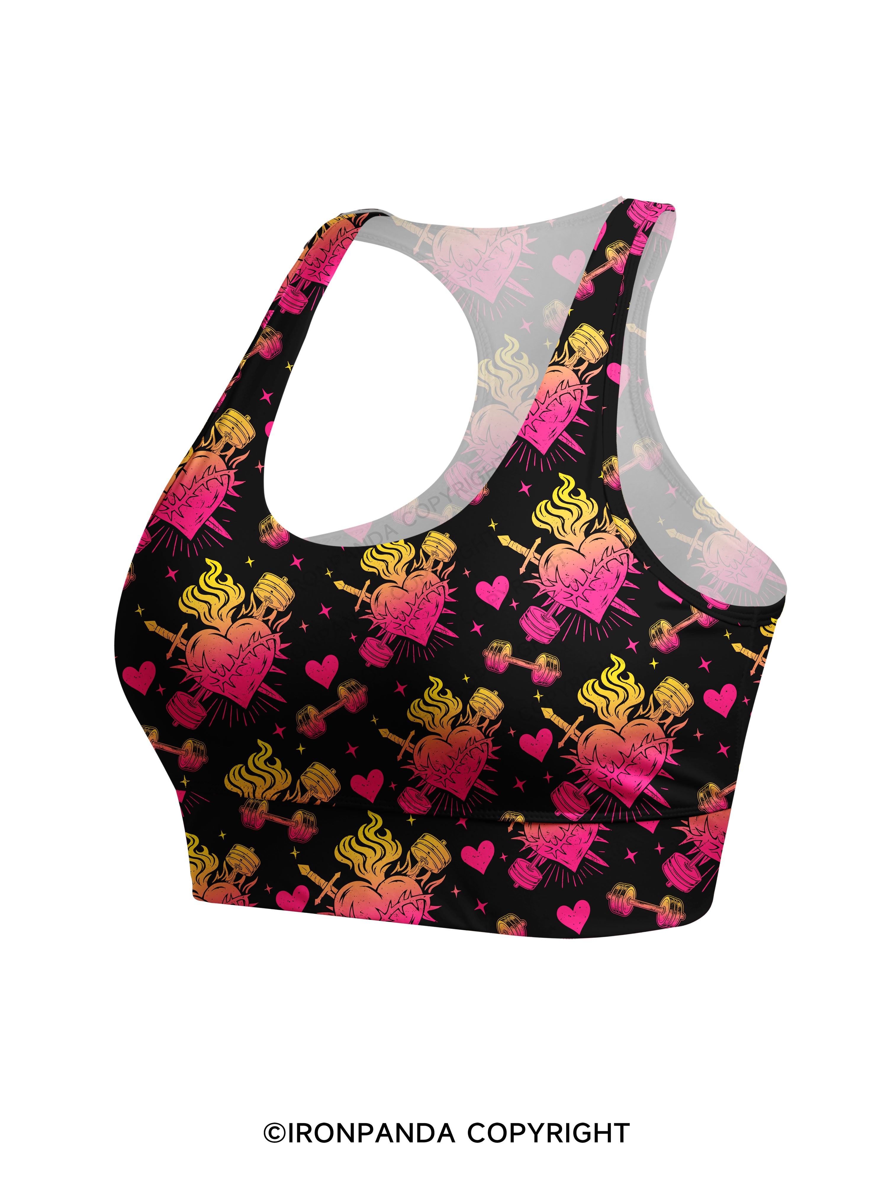 IRON HEART WITH FIRE Racerback Sports Bra